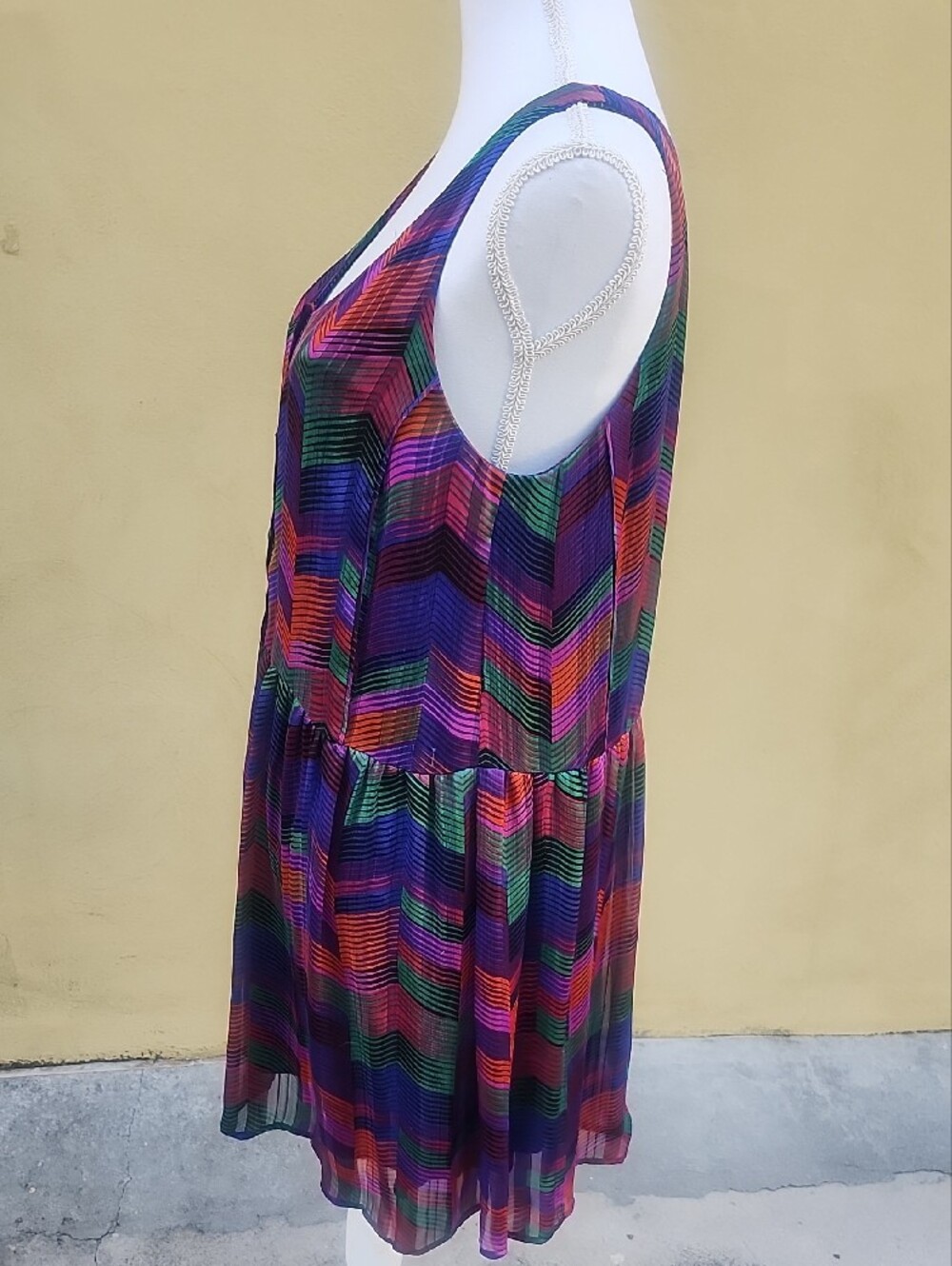 ba&sh Purple Multicolor Chevron Button-Front Mini Dress - Picture 6 of 10